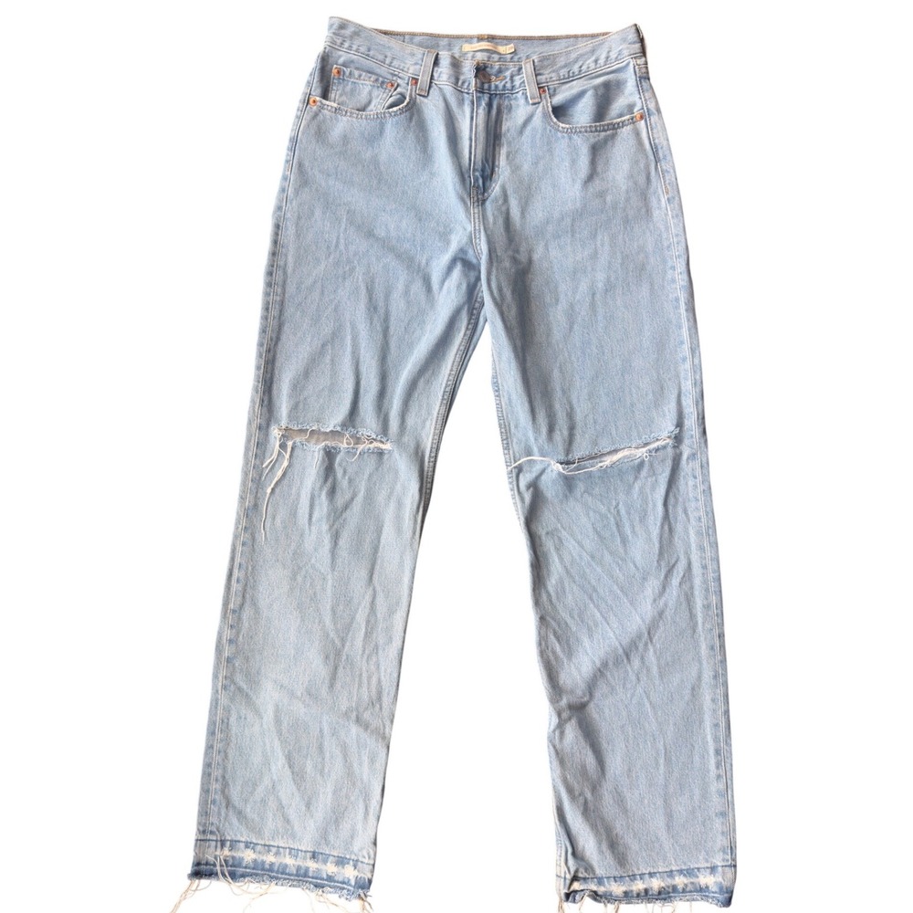 Levi's Low Pro Straight Jeans Women 28 Light Wash Distressed Raw Hem